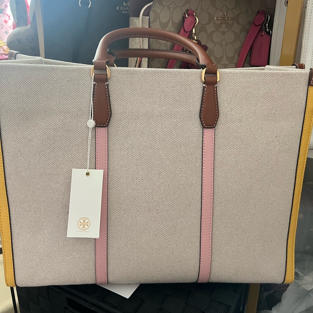 Tory Burch Pink Perry Triple Compartment Color Block Limited Edition Canvas.